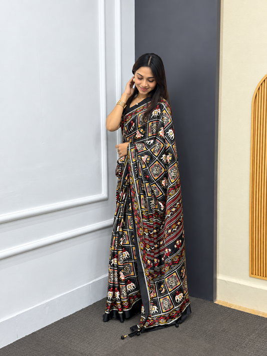 The Charcoal Royal Premium Japan Satin Silk Patola Masterpiece