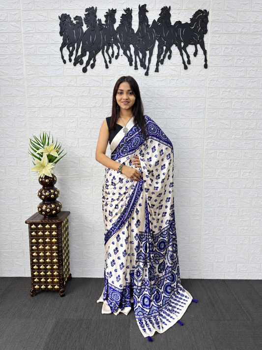 The Indigo Heritage Heavy Mirror Work Japan Satin Saree
