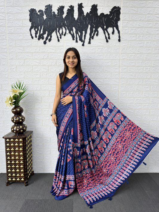 The Ananya Royal Ocean Blue Japan Satin Saree