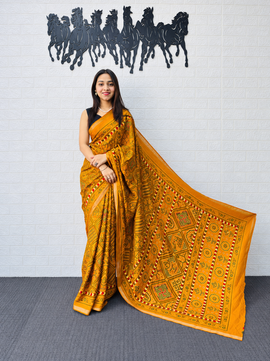 Majestic Mustard Heavy Mall Cotton with Artisan Patchwork Print
