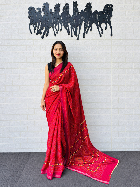 Pure Heritage Luxury Heavy Mal Cotton Traditional Bandhani Print Saree with Designer Border