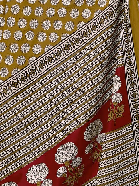 Angelica - Beauty Pure Heavy Mul Cotton Saree with Bagru Handblock Print