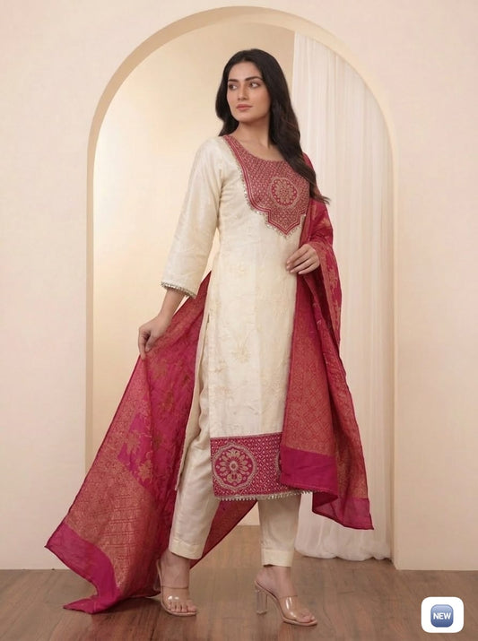 VERY ELEGANT PURE BANARASI SILK ZARI WEAVING SUIT SET