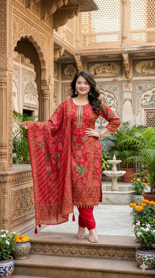Premium Muslin Kurti Pant Dupatta Set for Women