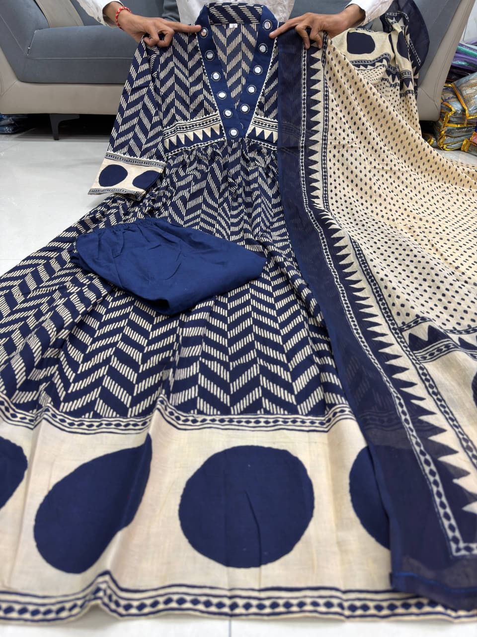 Very Beautiful Blue Anarkali Cotton Suit Set