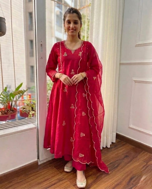 NEW ARIVELLS PURE MUL CHANDERI EMBROIDERY SUIT SET