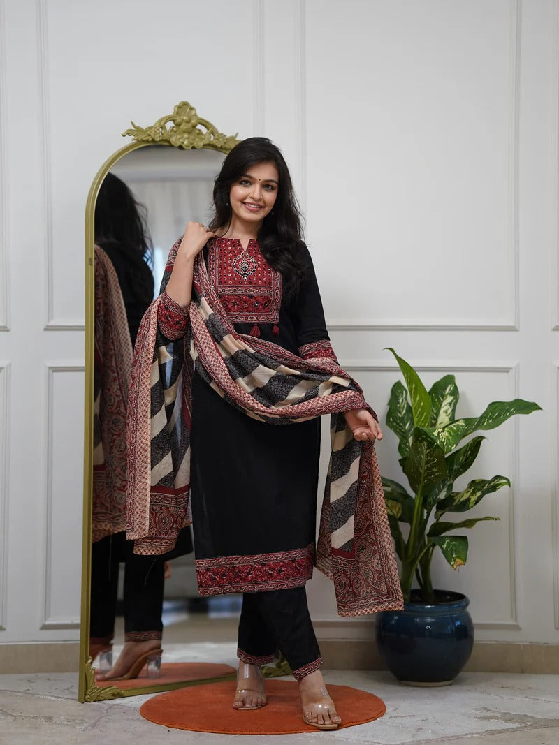 VERY CHARMING PURE COTTON AJARAKH SUIT SET