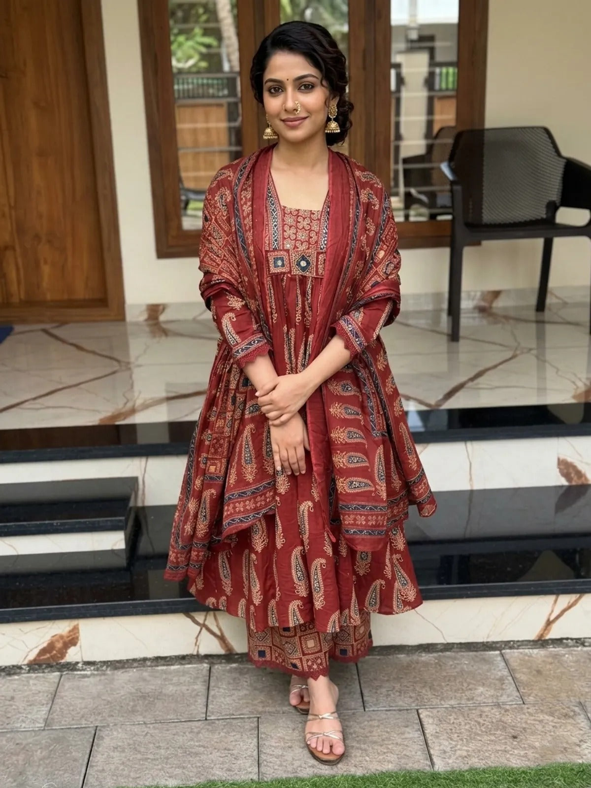 VERY BEAUTIFUL PURE COTTON AJARAKH SUIT SET
