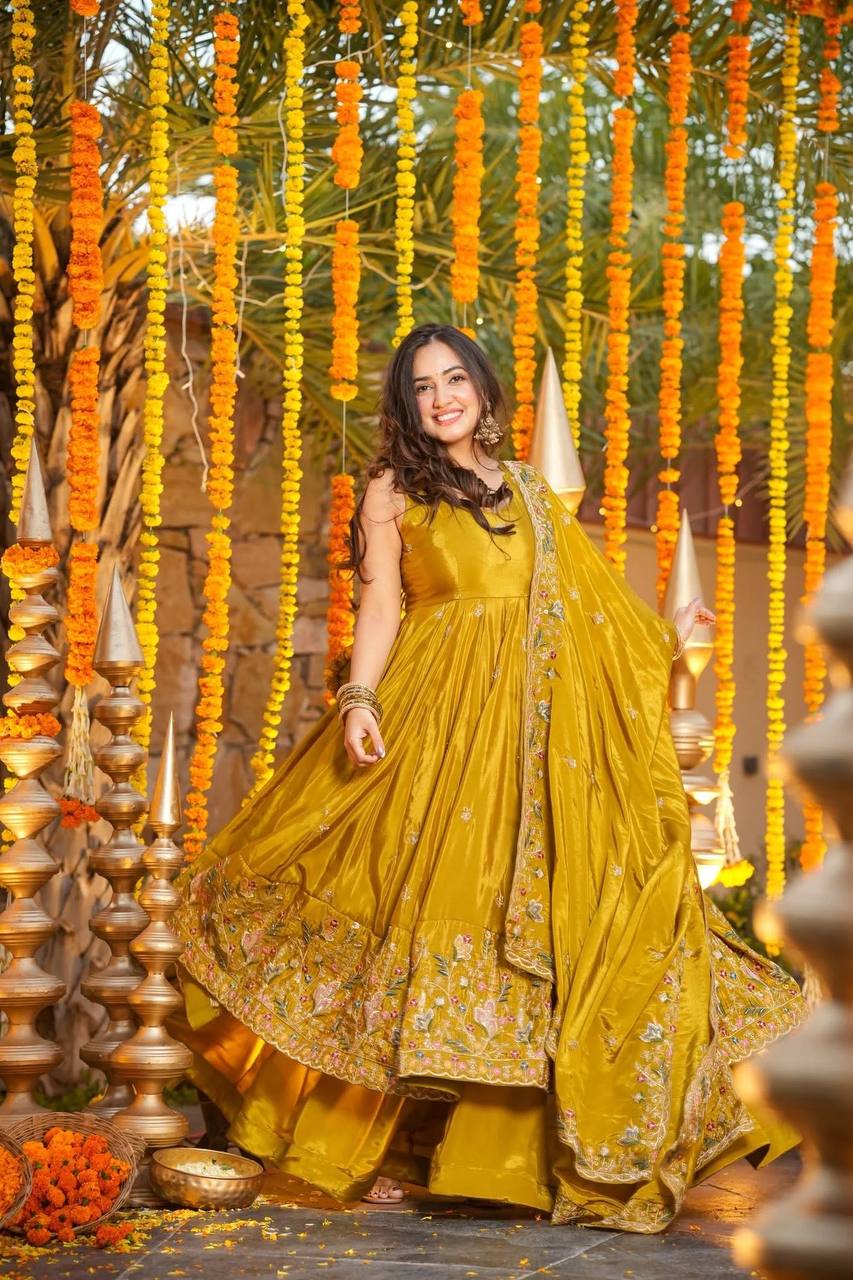 Designer Heavy Crepe Silk Anarkali Suit Set