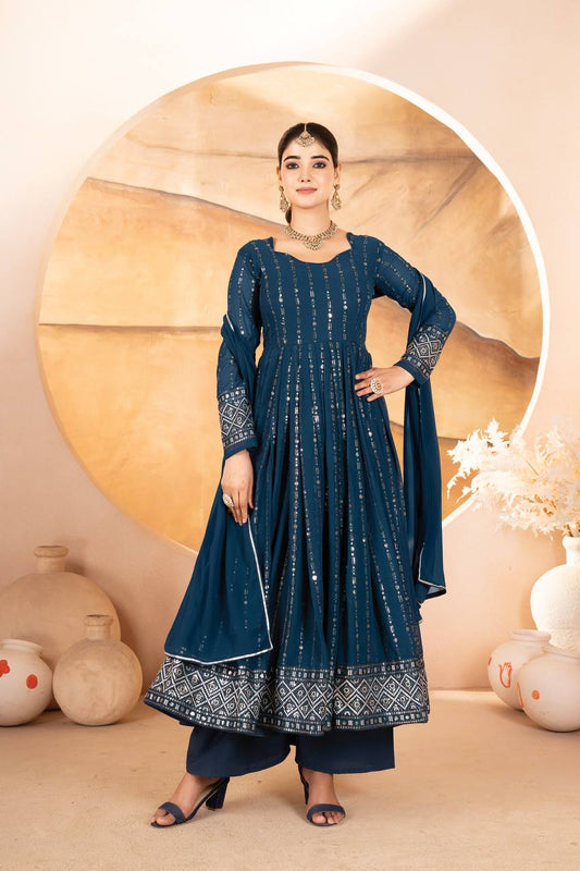Premium Midnight Blue Anarkali Suit Set