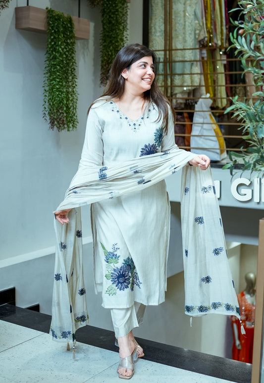 Premium Pure Linen Floral Suit Set for Women