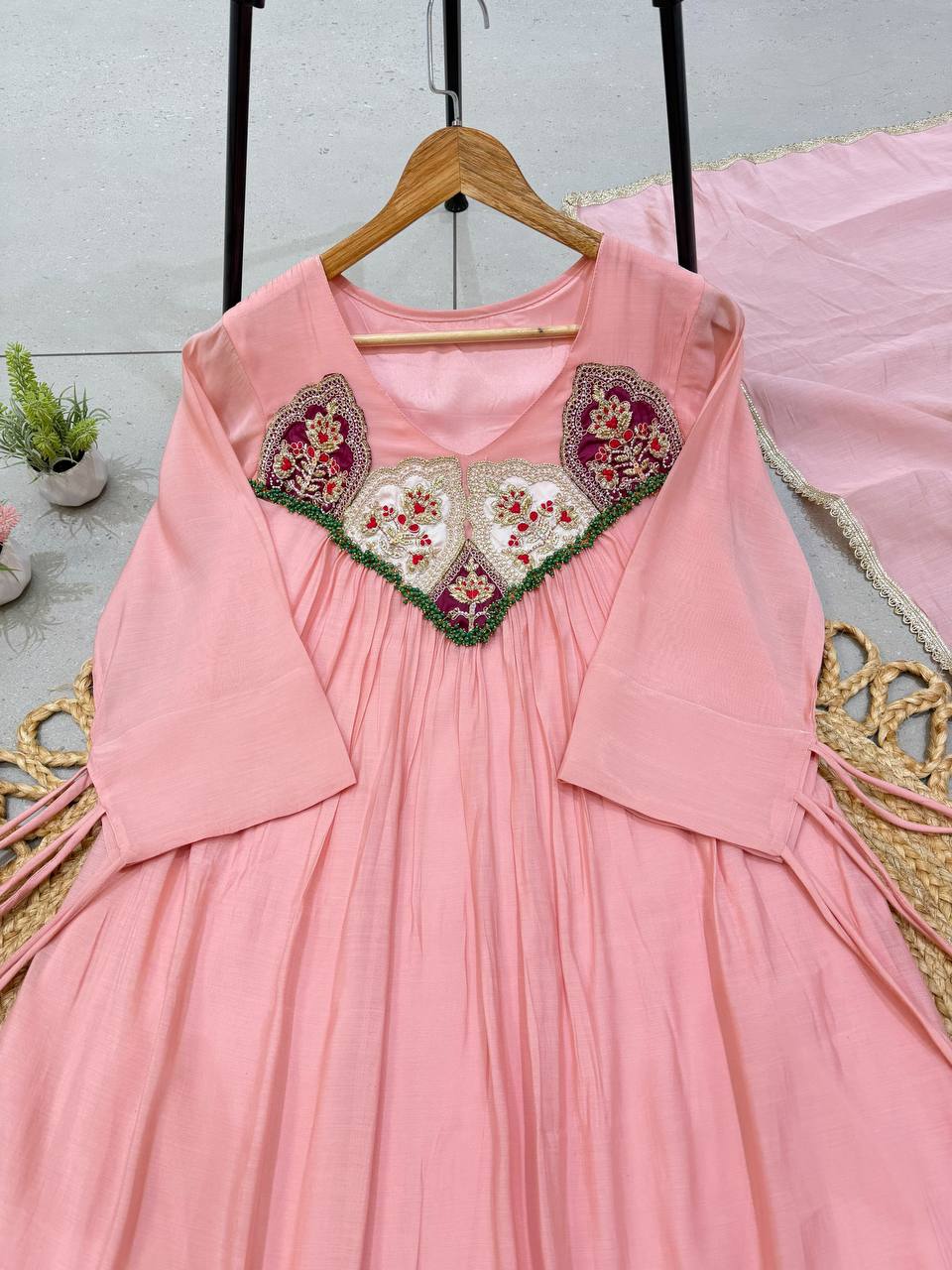 Berrybelle Mul Chanderi Anarkali Suit Set