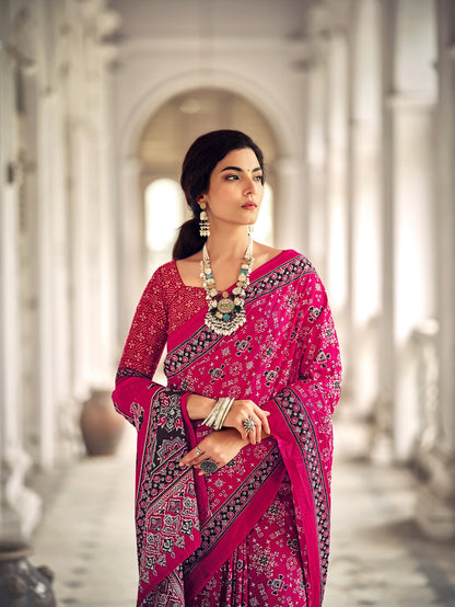 Dharma - Ajrakh Print Pure Mul Cotton Saree With Blouse