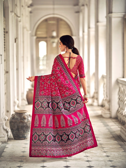 Dharma - Ajrakh Print Pure Mul Cotton Saree With Blouse