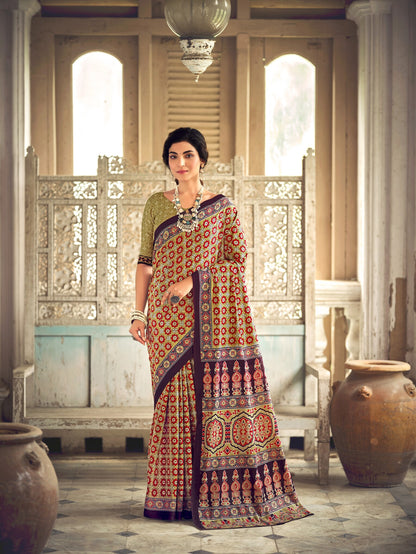Dharma - Ajrakh Print Pure Mul Cotton Saree With Blouse