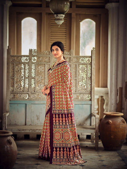 Dharma - Ajrakh Print Pure Mul Cotton Saree With Blouse