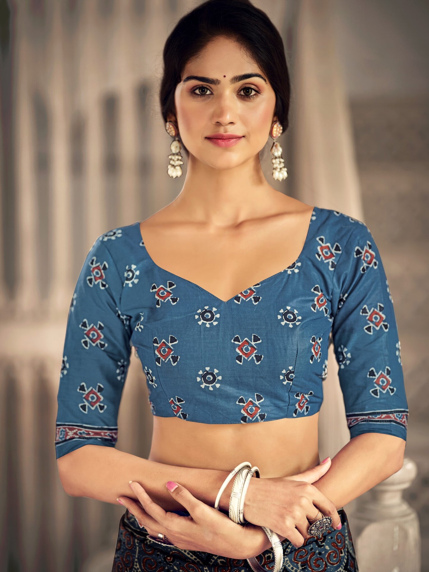 Dharma - Ajrakh Print Pure Mul Cotton Saree With Blouse