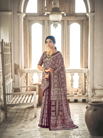 Dharma - Ajrakh Print Pure Mul Cotton Saree With Blouse