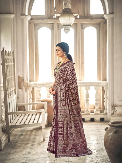 Dharma - Ajrakh Print Pure Mul Cotton Saree With Blouse