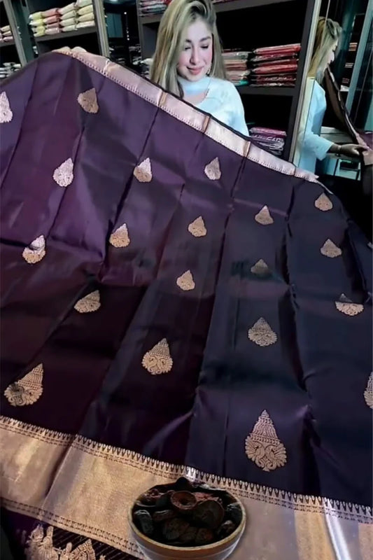 Royal Purple Soft Banarasi Silk Saree with Woven Zari Border