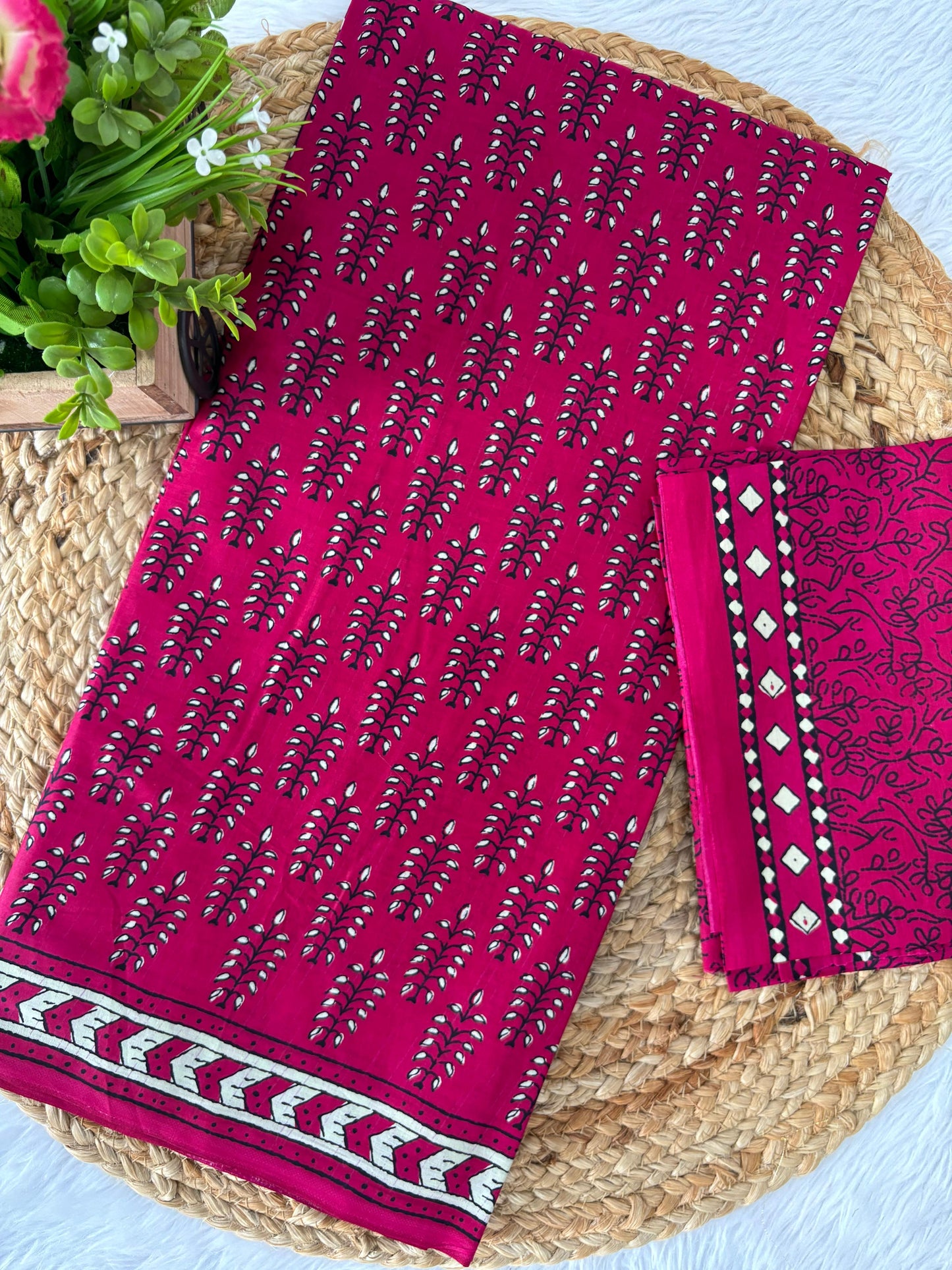 Dharma - Pink Bagru Handblock Print Pure Mul Cotton Saree With Blouse