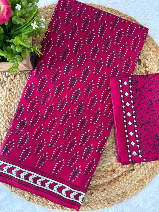 Dharma - Pink Bagru Handblock Print Pure Mul Cotton Saree With Blouse