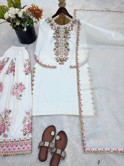 Elegant French Crepe Embroidered Suit Set with Dupatta
