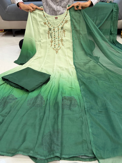 Designer Premium Orange Chiffon Embroidered Anarkali Suit Set