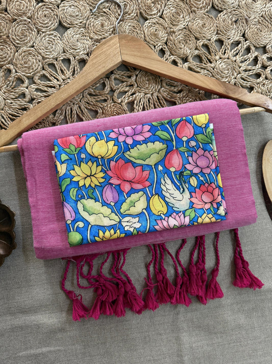 Dharma Exclusive - Light Pink Handloom Cotton Saree With Traditional Printed Blouse