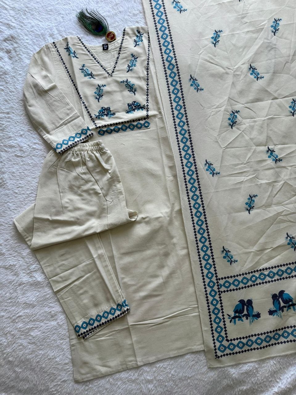 Elegant Pure Khadi Cotton Printed Salwar Suit with Sequence Handwork