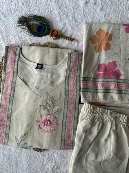 Very Attractive Pure Khadi Cotton Multi-Thread Handwork A-Line Kurta Set