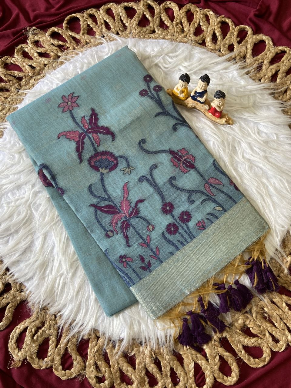 Myra - Pastel Teal Resham Woven Soft Muga Cotton Saree