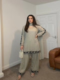 Elegant Sage Grey Faux Georgette Embroidered Suit Set with Dupatta