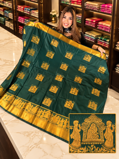 Festive Dark Green Soft Banarasi Silk Saree with With Deserving Blouse Piece