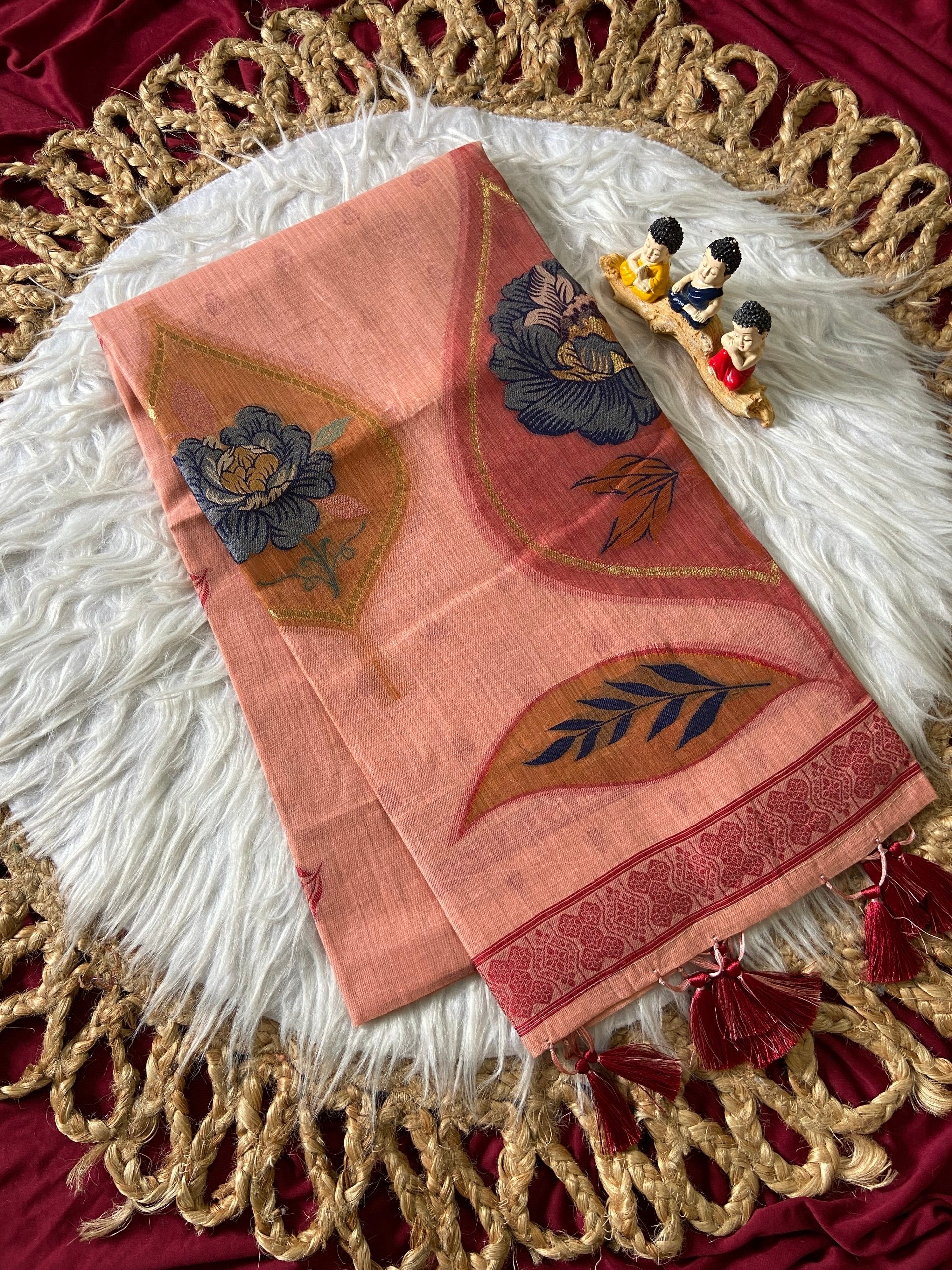 Zoya Peach Bloom Muga Cotton Weaving Saree
