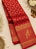 Designer Red Banarasi Silk Saree with Golden Bird Motif Border
