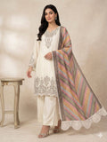 Elegant Star Georgette Embroidered Salwar Suit with Multicolor Chevron Dupatta
