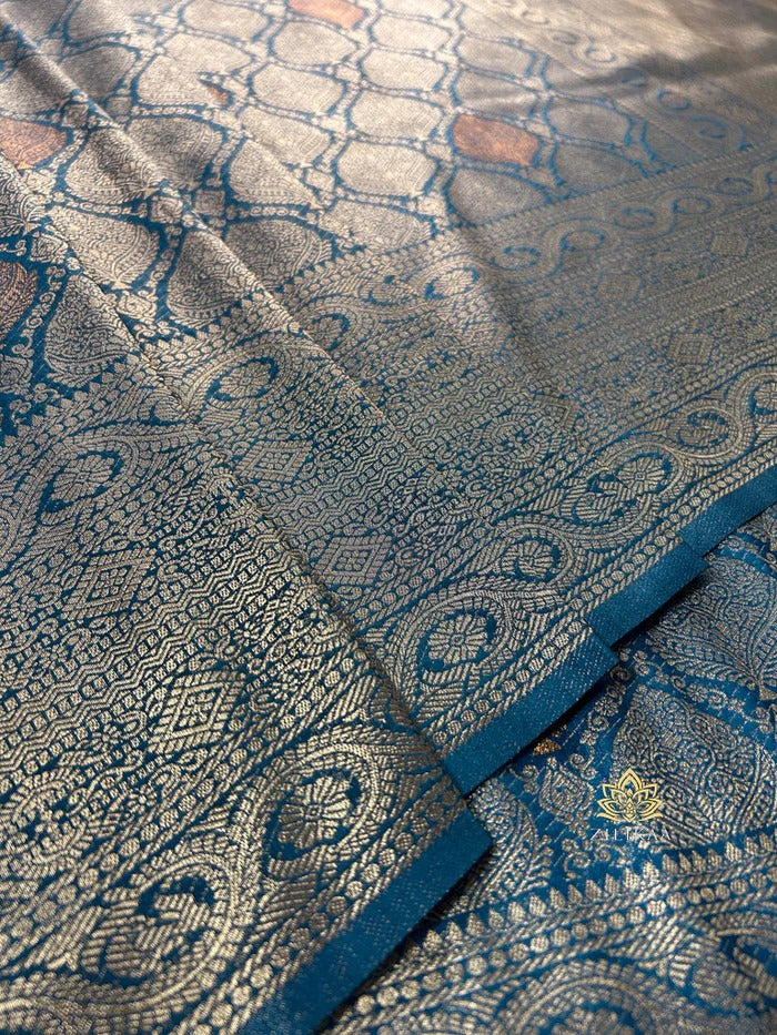 Trendy Blue Soft Silk Saree With Admirable Blouse Piece