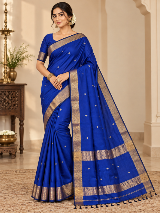 Royal Blue Handloom Maheshwari Cotton Silk Saree