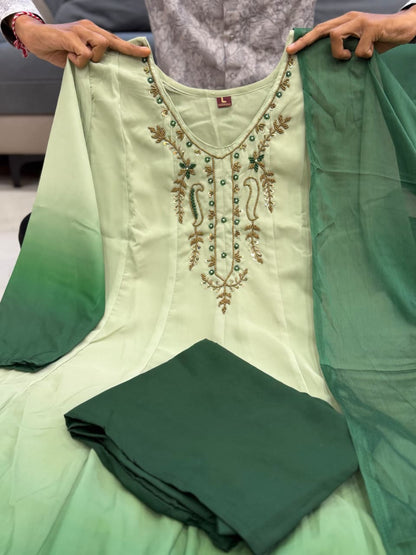 Designer Premium Orange Chiffon Embroidered Anarkali Suit Set