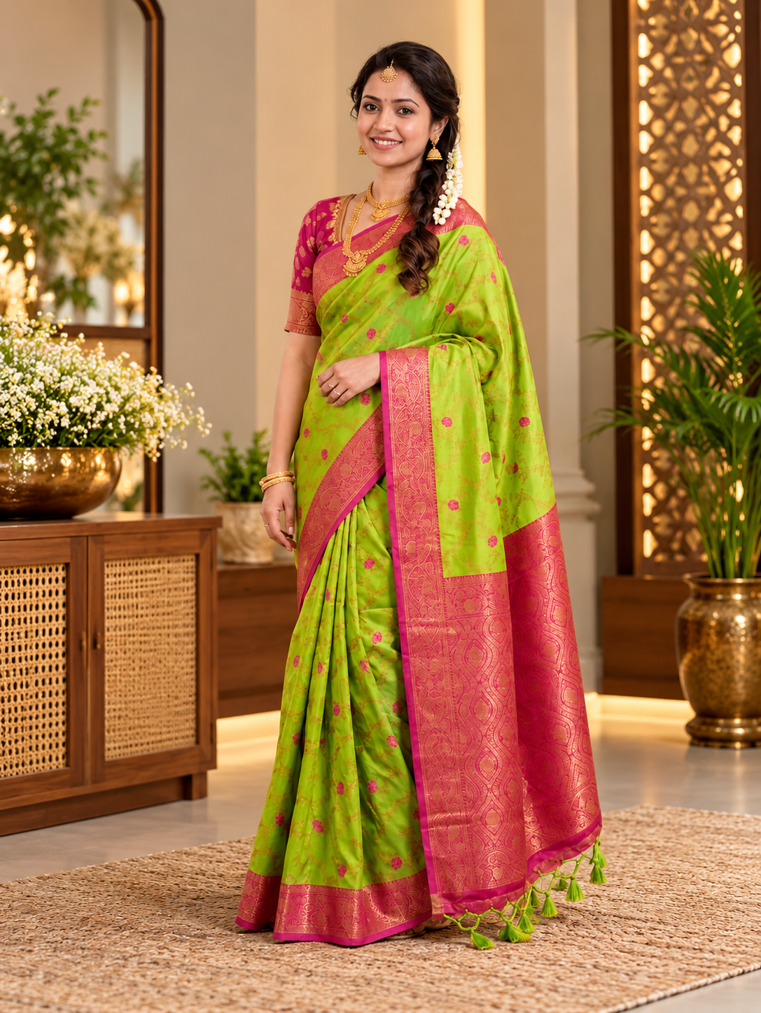 Kiara Lime Green Royal Paithani Silk Saree with Exquisite Golden Zari Weaving