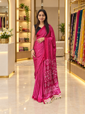 Treditional Festive Pink Gajji Silk Saree with Elegant Mirror Work & Tassels
