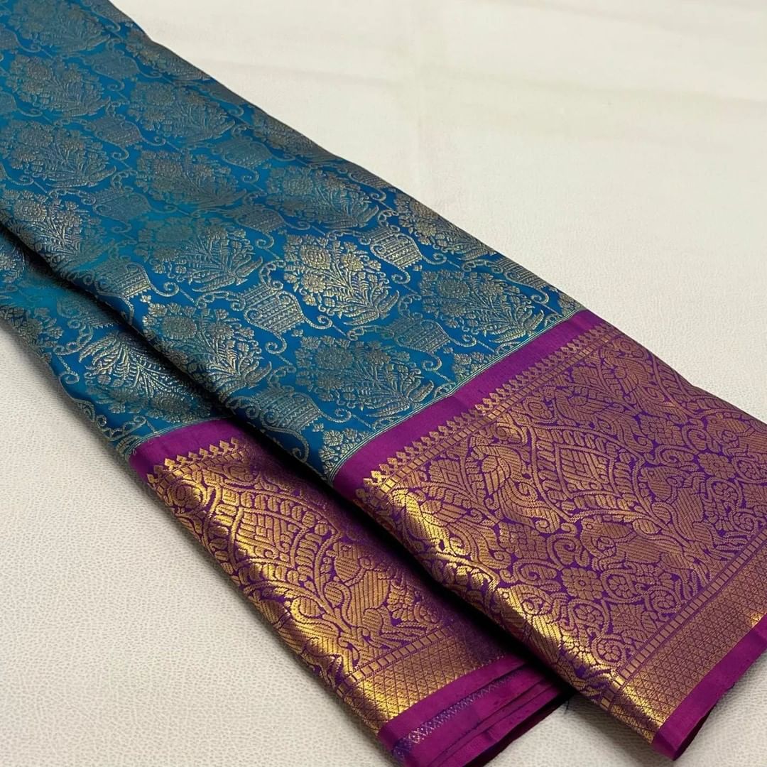 Gorgeous Banarasi Style Pure Kanjivaram Silk Jacquard Kanchipuram Pattu Saree