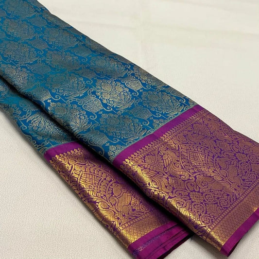 Gorgeous Banarasi Style Pure Kanjivaram Silk Jacquard Kanchipuram Pattu Saree