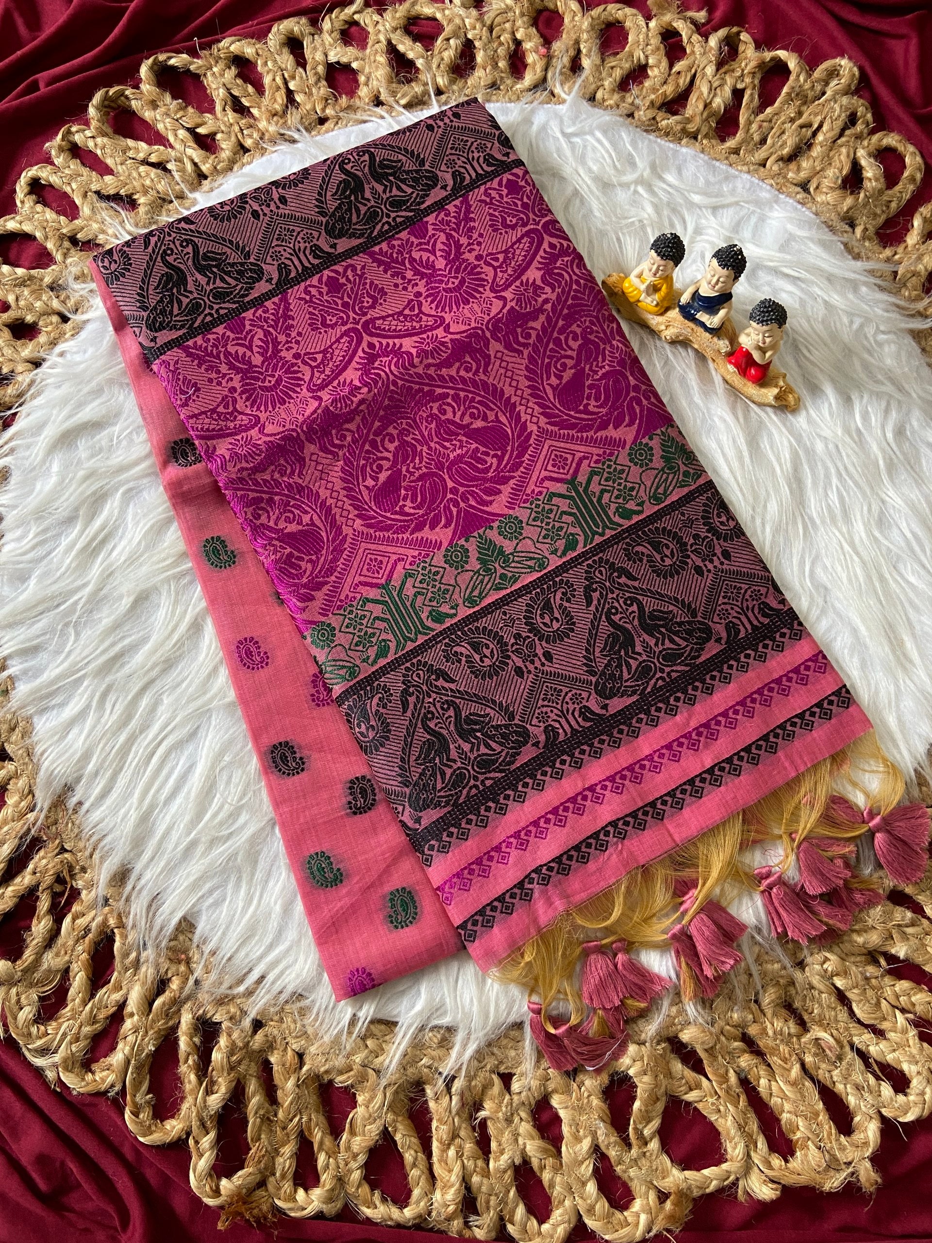 Elegant Rose Pink Premium Soft Muga Cotton Woven Saree