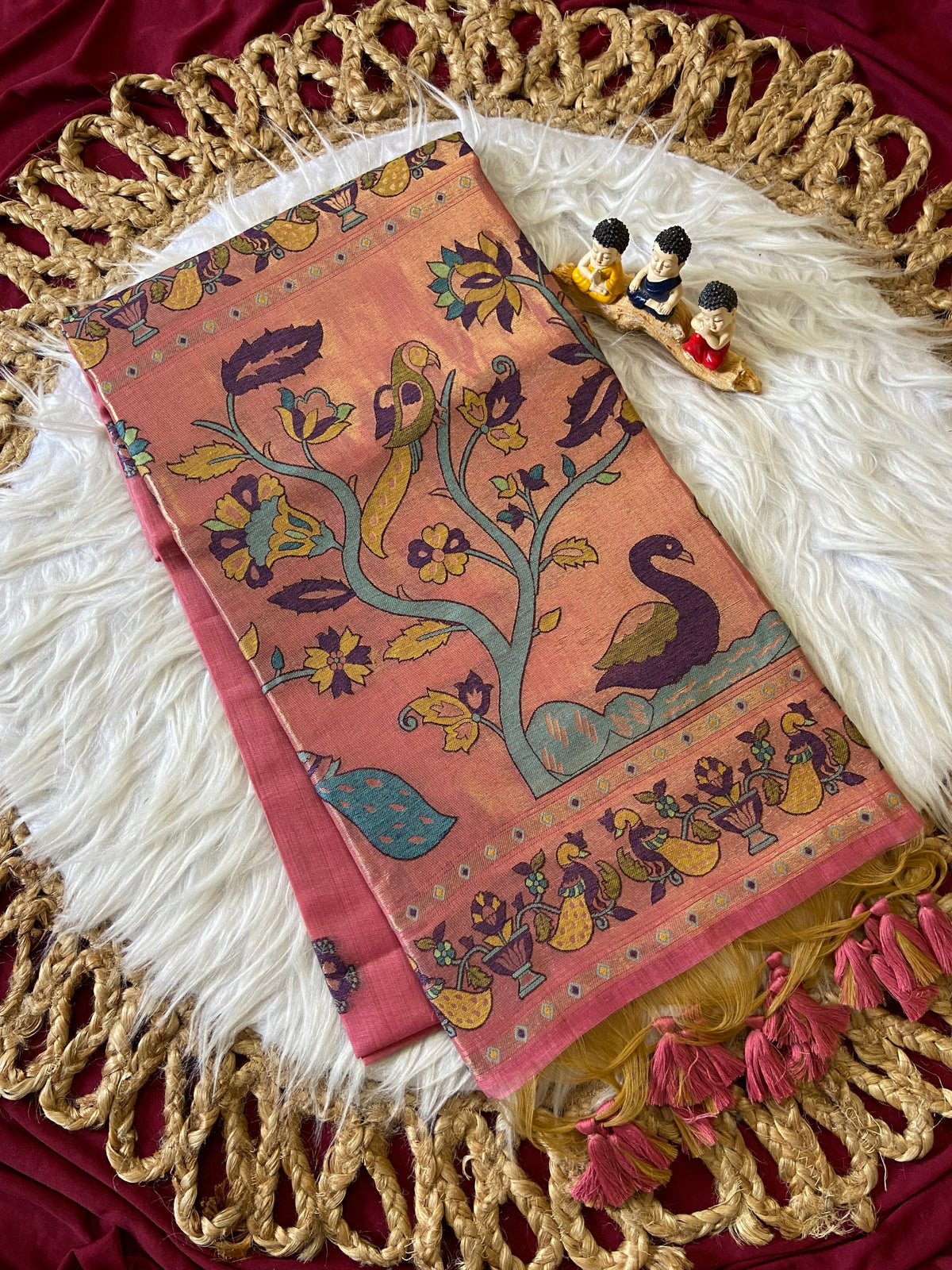 Mishika - Rose Pink Soft Muga Cotton Paithani Saree