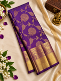 Royal Purple Handwoven Soft Banarasi Silk Saree with Intricate Gold Border