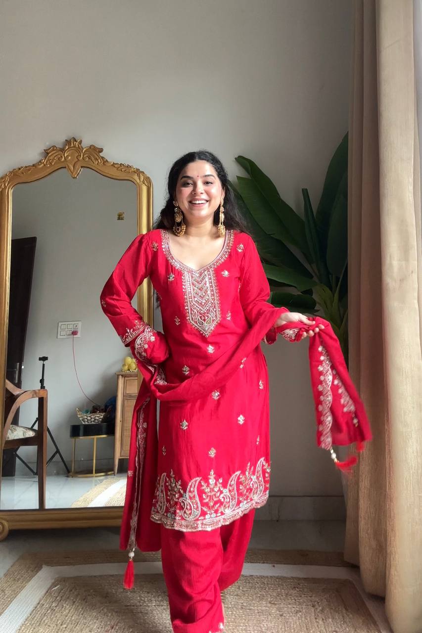 Premium Chinon Designer Suit Set with Dupatta for Woman