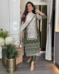Premium Green and White Chinon Silk Salwar Suit with Premium Diamond Hand Work