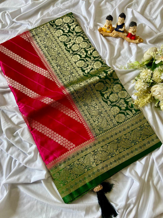 Varnika - Rani Pink Pure Banarasi Silk Saree with Rich Gold Zari Weaving